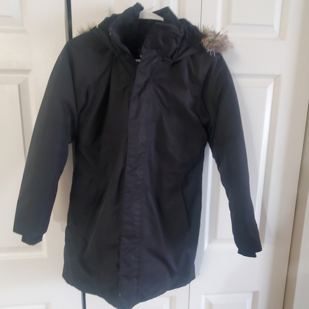 The North Face Girls Sz Large (14/16). Black Down Parka Faux Fur Jacket.